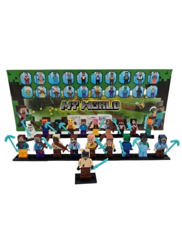 Premium Minecraft Style Mini Figure Set – 20 Pcs Block Character Action Figures, Green Display Box, Collectible Building Game Toy for Kids - Image 2