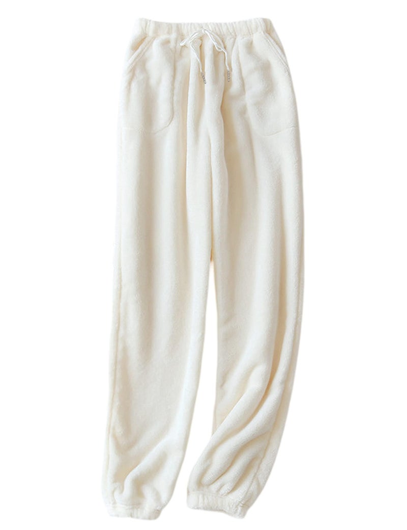 Yeokou Womens Fleece Pajama Pants Warm Fuzzy Cozy Sleep Bottoms With Pockets(Beige-XL) - Image 1
