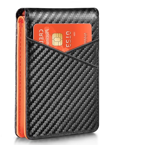 ExtreLife Smart Men Wallet with Find My Wallet Tracker RFID Blocking Credit Card Holder LeftBehind Alert Play Sound AntiLoss Wireless Rechargeable Works with iPhone iPad Mac Carbon Black Orange - Image 1