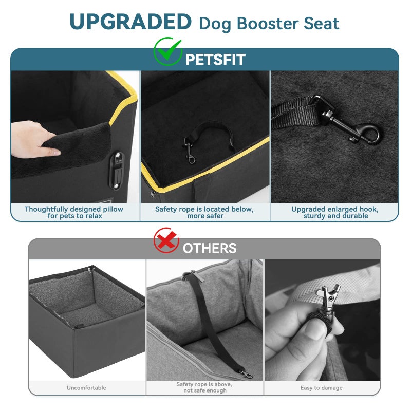 PETSFIT Small Dog Car Seat â€“ Patented Safety Buckles â€“ Safety Tether â€“ Foldable Travel Dog Booster Car Seat Reduces Anxiety & Road Trips â€“ Stable Frame, Soft Cushion, Fits Front/Back Seat - Image 4