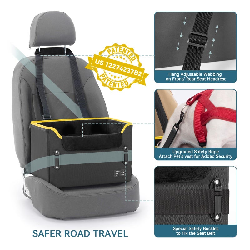 PETSFIT Small Dog Car Seat â€“ Patented Safety Buckles â€“ Safety Tether â€“ Foldable Travel Dog Booster Car Seat Reduces Anxiety & Road Trips â€“ Stable Frame, Soft Cushion, Fits Front/Back Seat - Image 3