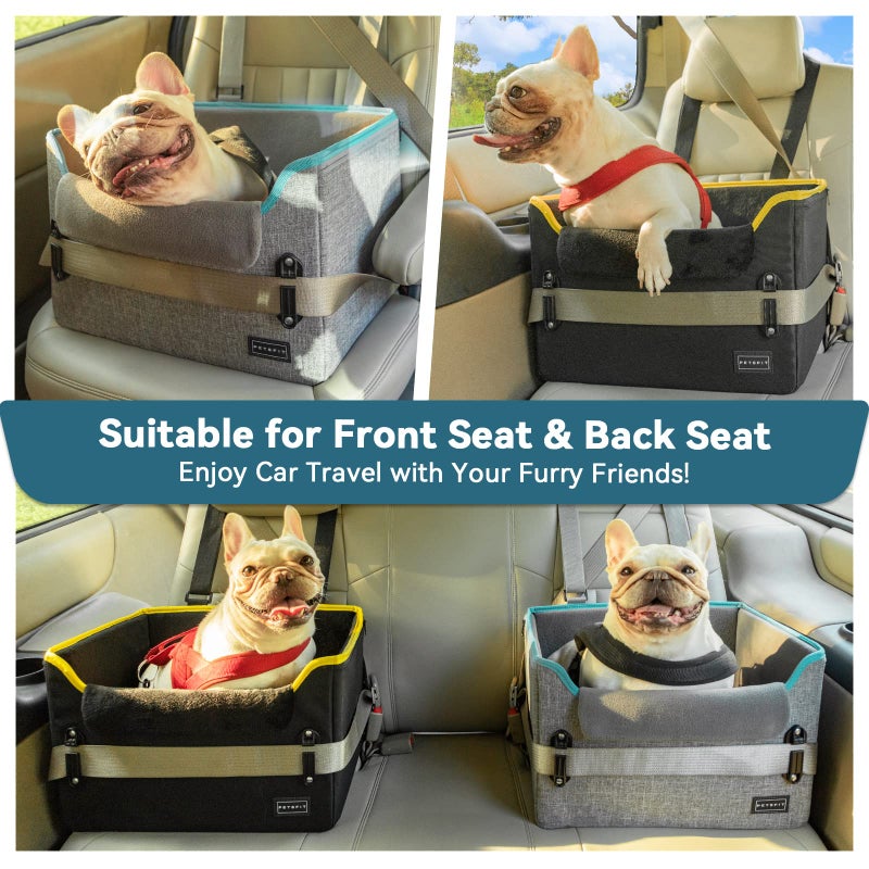PETSFIT Small Dog Car Seat â€“ Patented Safety Buckles â€“ Safety Tether â€“ Foldable Travel Dog Booster Car Seat Reduces Anxiety & Road Trips â€“ Stable Frame, Soft Cushion, Fits Front/Back Seat - Image 2
