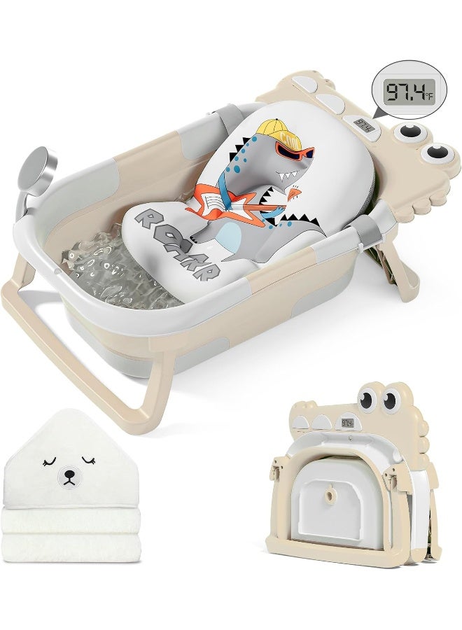 MoreFeel Collapsible Baby Bathtub for Newborn with Thermometer & 1 Hooded Towel & 1 Soft Floating Cushion - Image 1