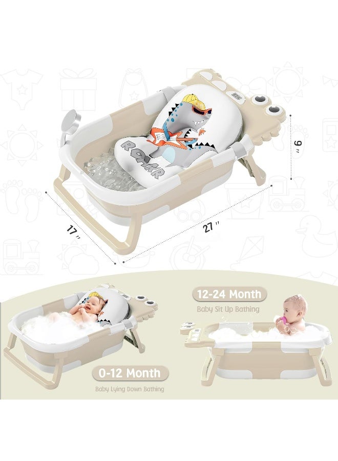 MoreFeel Collapsible Baby Bathtub for Newborn with Thermometer & 1 Hooded Towel & 1 Soft Floating Cushion - Image 4