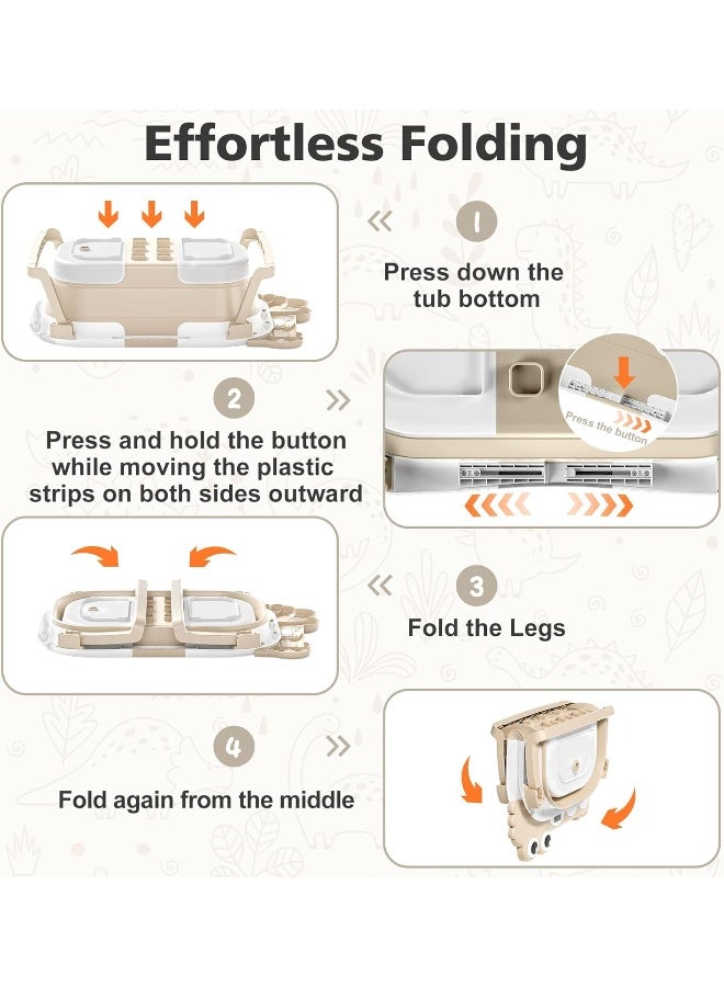 MoreFeel Collapsible Baby Bathtub for Newborn with Thermometer & 1 Hooded Towel & 1 Soft Floating Cushion - Image 5