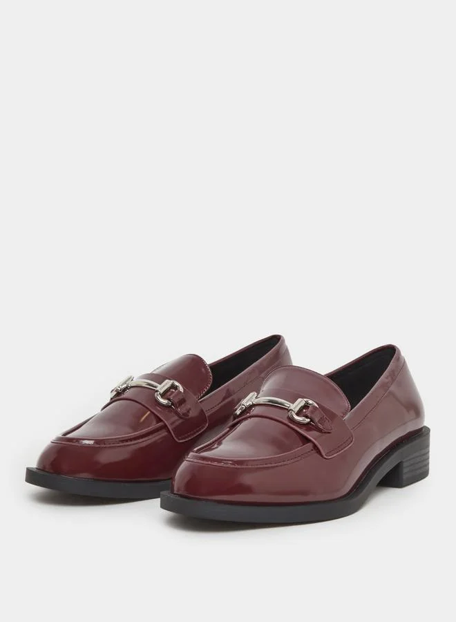 RAID Raid Burgundy Patent Loafers with Buckle Detail