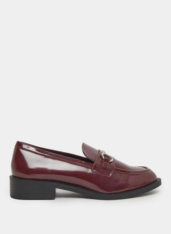 RAID Raid Burgundy Patent Loafers with Buckle Detail