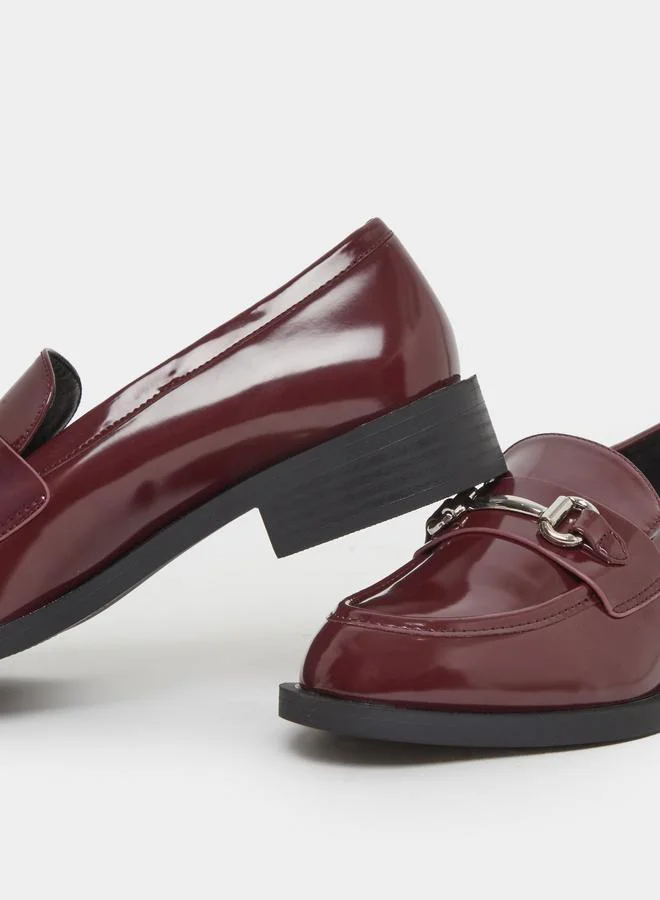 RAID Raid Burgundy Patent Loafers with Buckle Detail