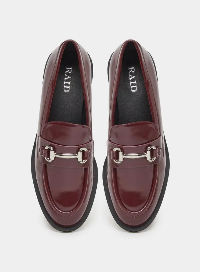 RAID Raid Burgundy Patent Loafers with Buckle Detail