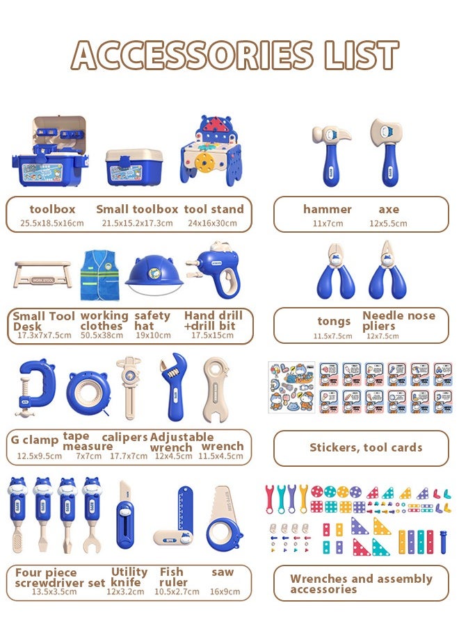 218-Piece Kids Repair Tool Box,Cartoon Hippopotamus Theme Toolbox,Kids Tool Set Pretend Play Disassembly,Creative Construction Engineering Building Block Games with Toy Drill and Screwdriver Tool Set,Simulated electric drill, screwdriver tool, play house toy , Pretend Play Kids Toys,For Toddlers Boys and Girls Gift
