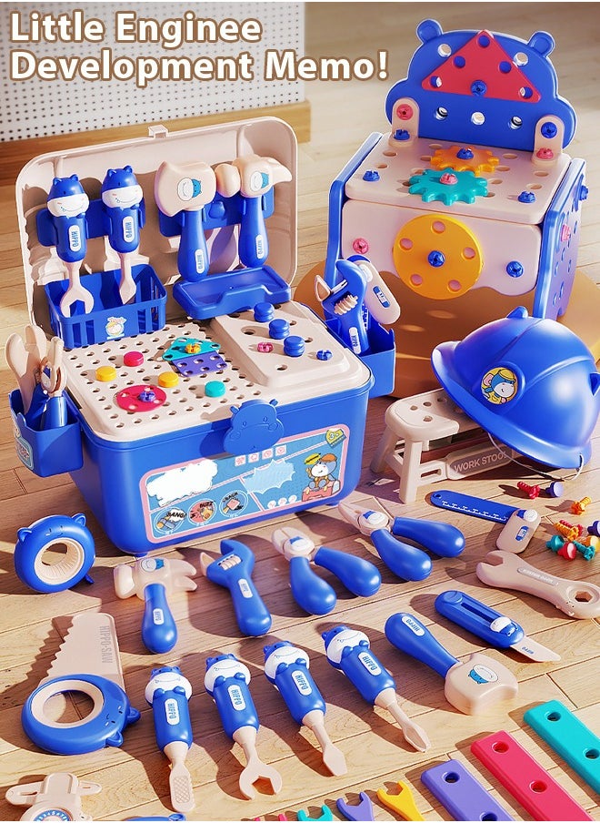 218-Piece Kids Repair Tool Box,Cartoon Hippopotamus Theme Toolbox,Kids Tool Set Pretend Play Disassembly,Creative Construction Engineering Building Block Games with Toy Drill and Screwdriver Tool Set,Simulated electric drill, screwdriver tool, play house toy , Pretend Play Kids Toys,For Toddlers Boys and Girls Gift