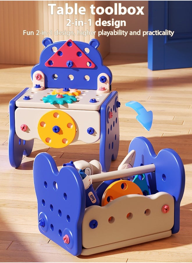 218-Piece Kids Repair Tool Box,Cartoon Hippopotamus Theme Toolbox,Kids Tool Set Pretend Play Disassembly,Creative Construction Engineering Building Block Games with Toy Drill and Screwdriver Tool Set,Simulated electric drill, screwdriver tool, play house toy , Pretend Play Kids Toys,For Toddlers Boys and Girls Gift