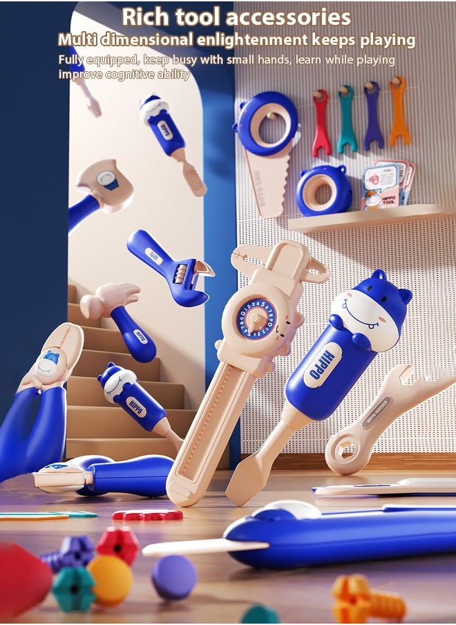 218-Piece Kids Repair Tool Box,Cartoon Hippopotamus Theme Toolbox,Kids Tool Set Pretend Play Disassembly,Creative Construction Engineering Building Block Games with Toy Drill and Screwdriver Tool Set,Simulated electric drill, screwdriver tool, play house toy , Pretend Play Kids Toys,For Toddlers Boys and Girls Gift