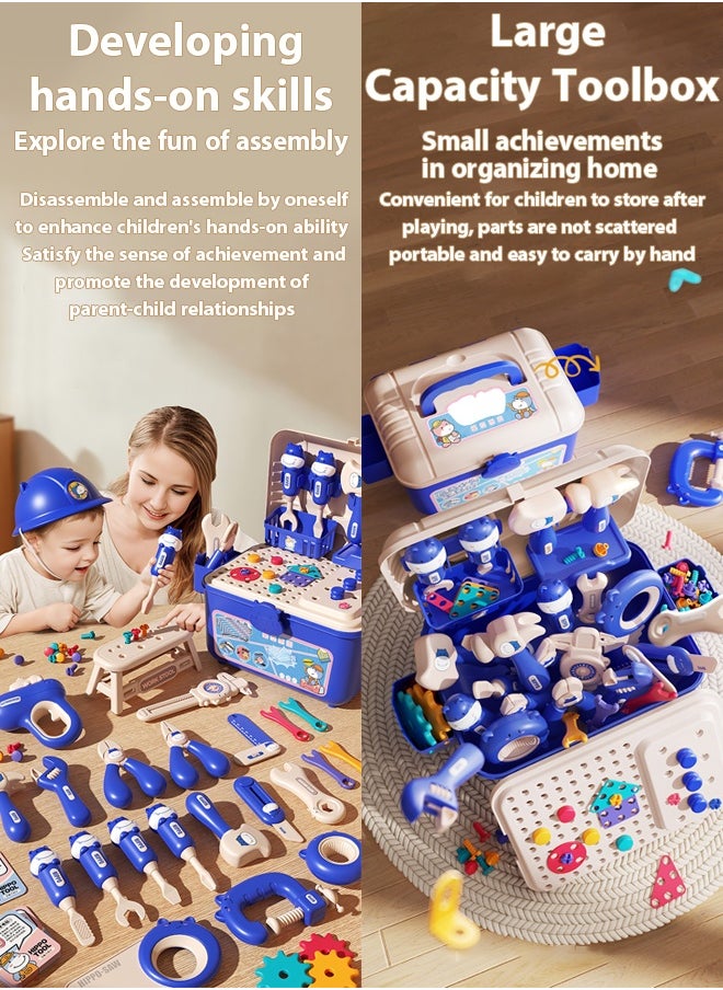 218-Piece Kids Repair Tool Box,Cartoon Hippopotamus Theme Toolbox,Kids Tool Set Pretend Play Disassembly,Creative Construction Engineering Building Block Games with Toy Drill and Screwdriver Tool Set,Simulated electric drill, screwdriver tool, play house toy , Pretend Play Kids Toys,For Toddlers Boys and Girls Gift