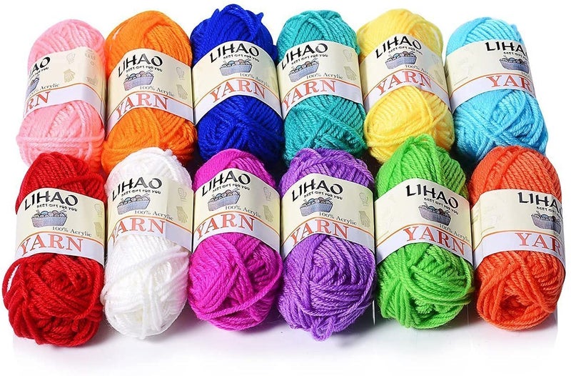 LIHAO Crochet Yarn Coloured Acrylic Knitting Yarn Set 12 Pack 26mroll