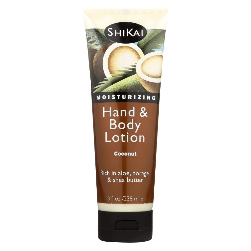 ShiKai Hand & Body Lotion (Coconut, 8oz) | Daily Moisturizing Skincare for Dry and Cracked Hands | With Aloe Vera & Vitamin E