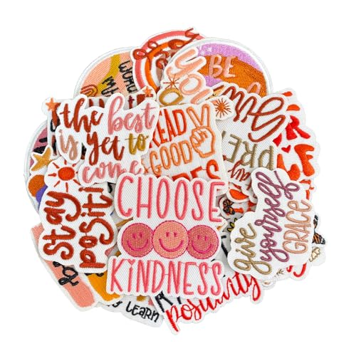 HWQVA 20Pcs Positive Affirmations Iron on Patches Boho Hippie Style Inspirational Phrases Applique Patches for Clothes Dresses Hats Socks Jeans DIY Accessories - Image 1