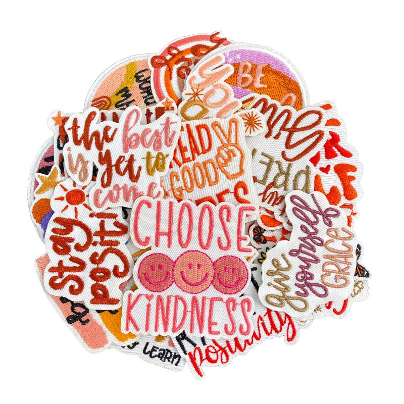 HWQVA 20Pcs Positive Affirmations Iron on Patches Boho Hippie Style Inspirational Phrases Applique Patches for Clothes Dresses Hats Socks Jeans DIY Accessories - Image 3