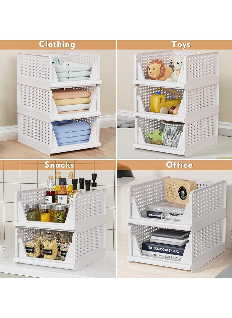 AUTOYSUR 4 Pack Stackable Plastic Storage Basket, Closet Organizer Bin, Foldable Clothes Storage Drawer Shelf Container for Living Room Bathroom Kitchen Office (4L), White  - Image 5