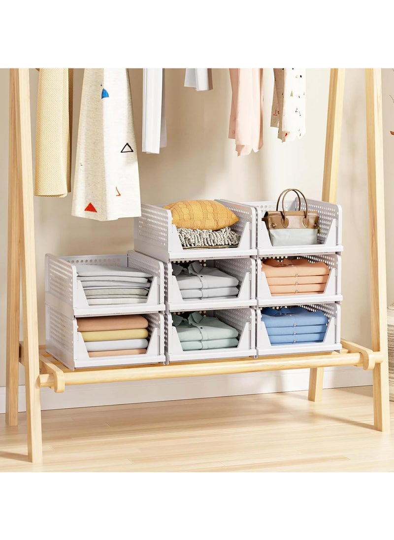 AUTOYSUR 4 Pack Stackable Plastic Storage Basket, Closet Organizer Bin, Foldable Clothes Storage Drawer Shelf Container for Living Room Bathroom Kitchen Office (4L), White  - Image 3