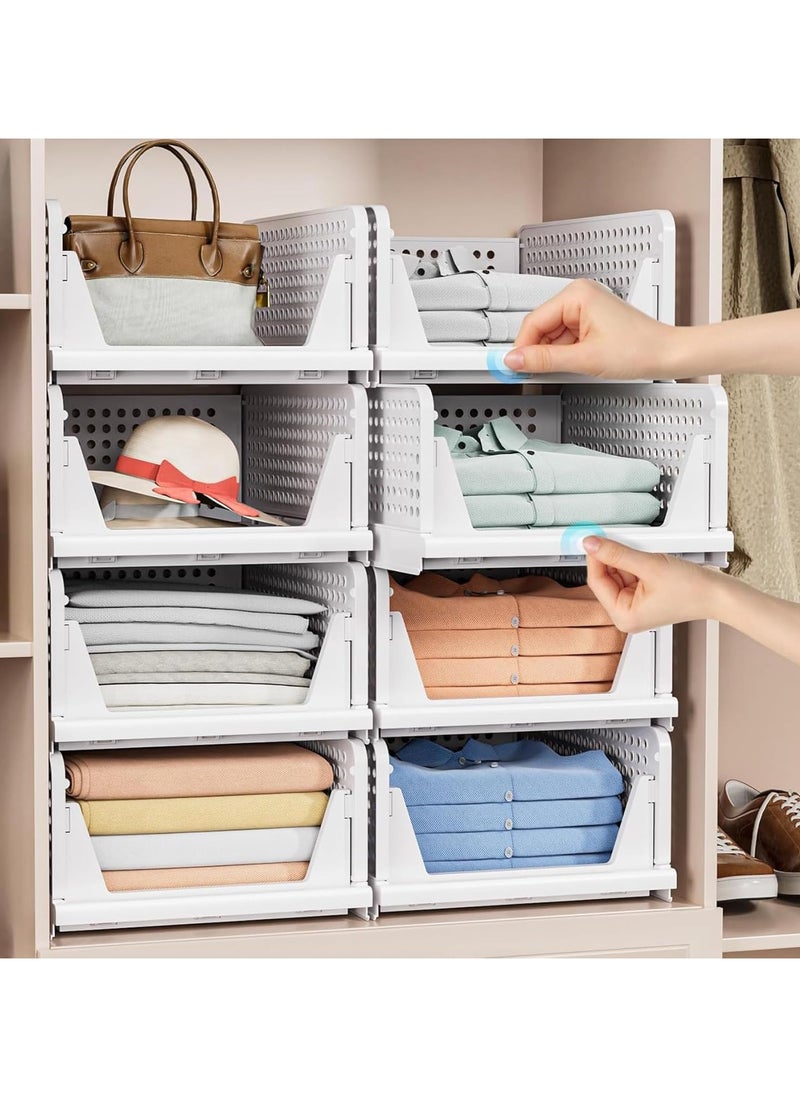 AUTOYSUR 4 Pack Stackable Plastic Storage Basket, Closet Organizer Bin, Foldable Clothes Storage Drawer Shelf Container for Living Room Bathroom Kitchen Office (4L), White  - Image 4