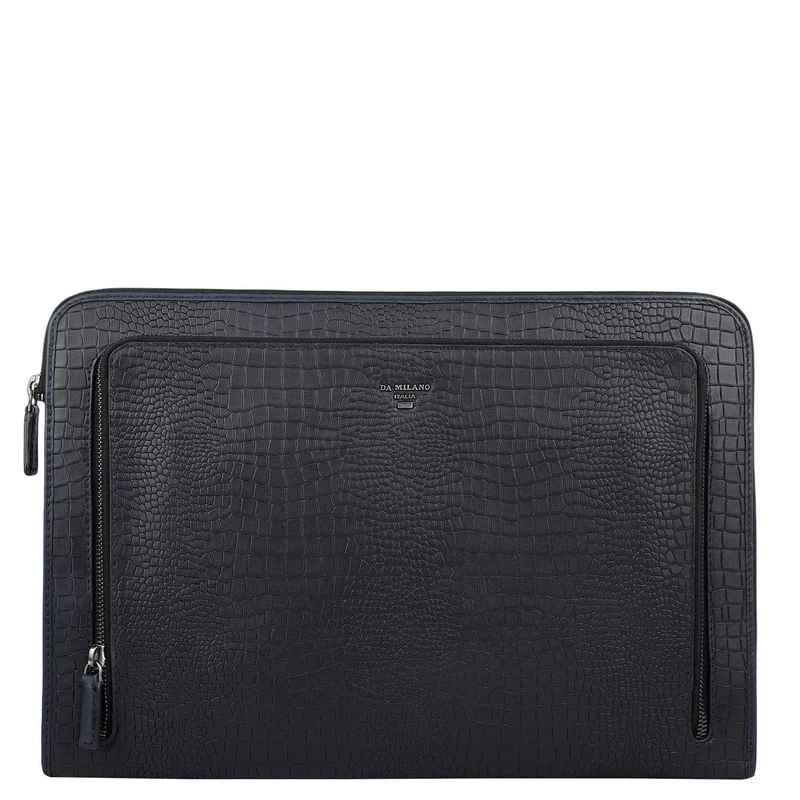 Da Milano Leather Laptop Sleeve - Croco - Blue