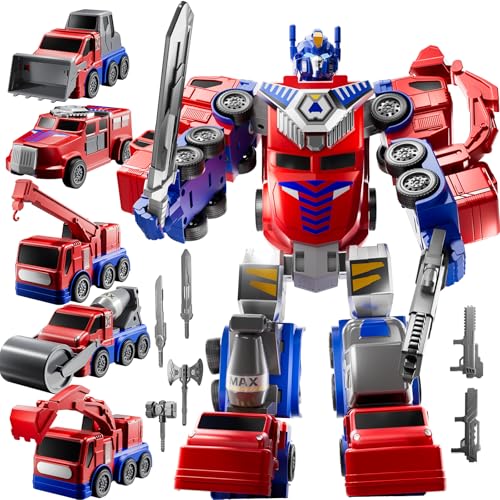 MSKOLER Robot Toys for Kids 35 Magnet Transforming Robot 5in1 Educational Toys Easy DIY Assembling Vehicle Playsets for Boys and Girls Red - Image 1