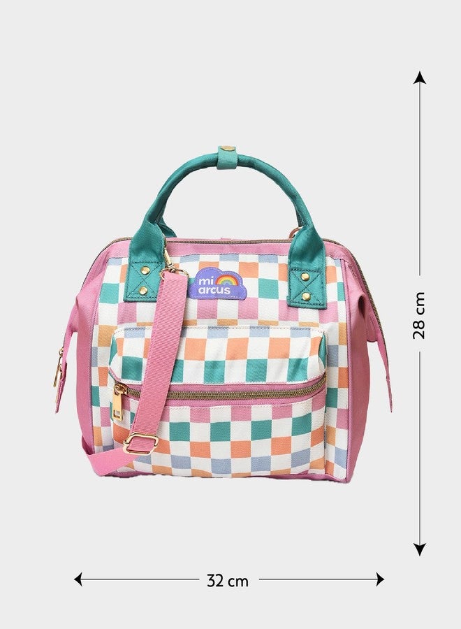 Mi Arcus 2-in-1 Printed Maternity Diaper Bag, Convertible Handbag & Backpack- Pink - Image 5