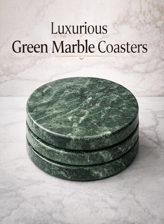 Creative Home Genuine Green Marble Stone Set of 4 Round Coaster Set - Image 5