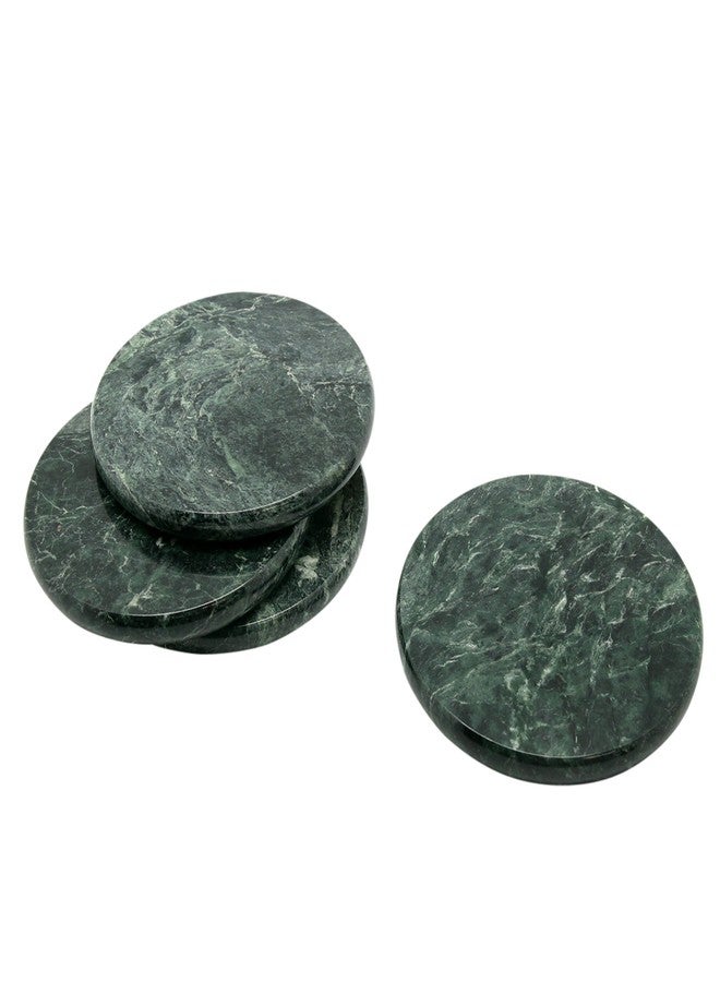 Creative Home Genuine Green Marble Stone Set of 4 Round Coaster Set - Image 1