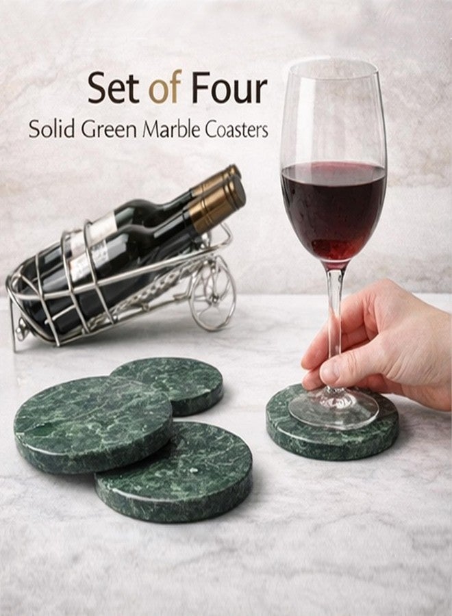 Creative Home Genuine Green Marble Stone Set of 4 Round Coaster Set - Image 4