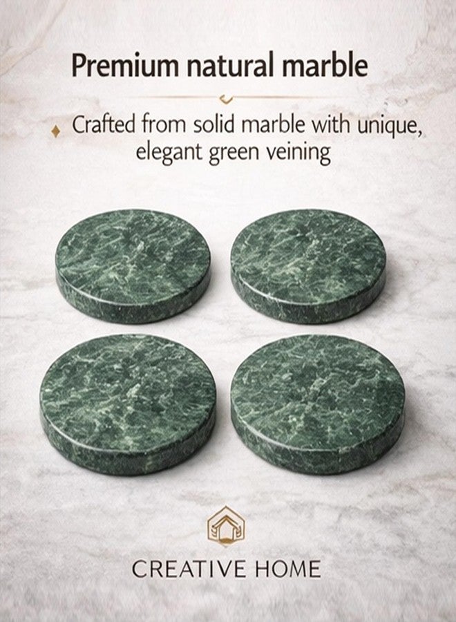 Creative Home Genuine Green Marble Stone Set of 4 Round Coaster Set - Image 3