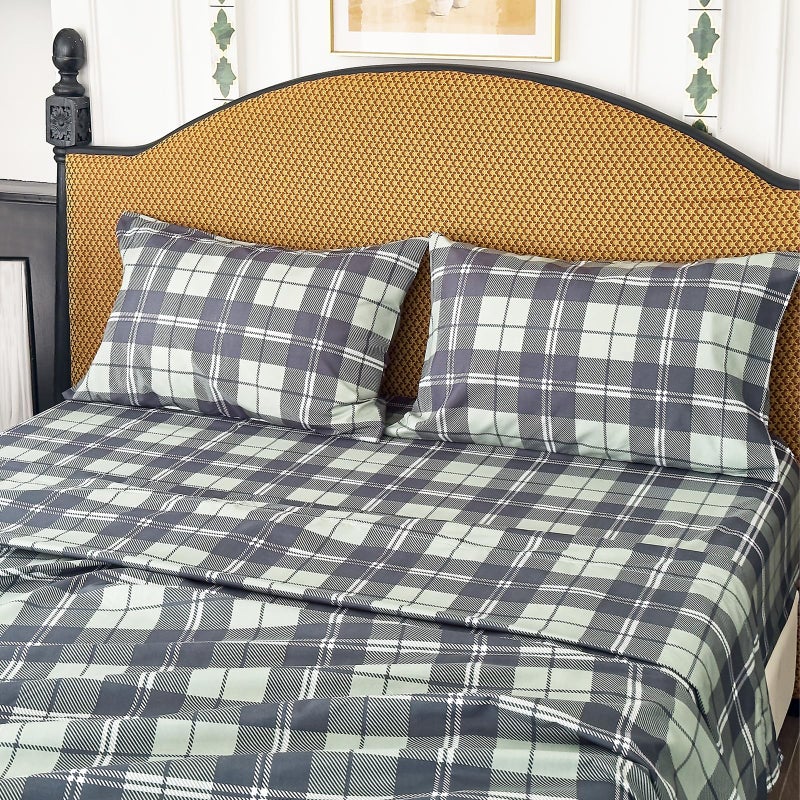 MICORAL مجموعة ورقة Micoral King Set Plaid Plaid 4 قطع صفائح مطبوعة حريرية وخفيفة الوزن مجموعة 16 "" Deep Pocket Ultra Soft & Cooling Sheet Oeko-Tex معتمدة من غابة منقوشة - Image 1