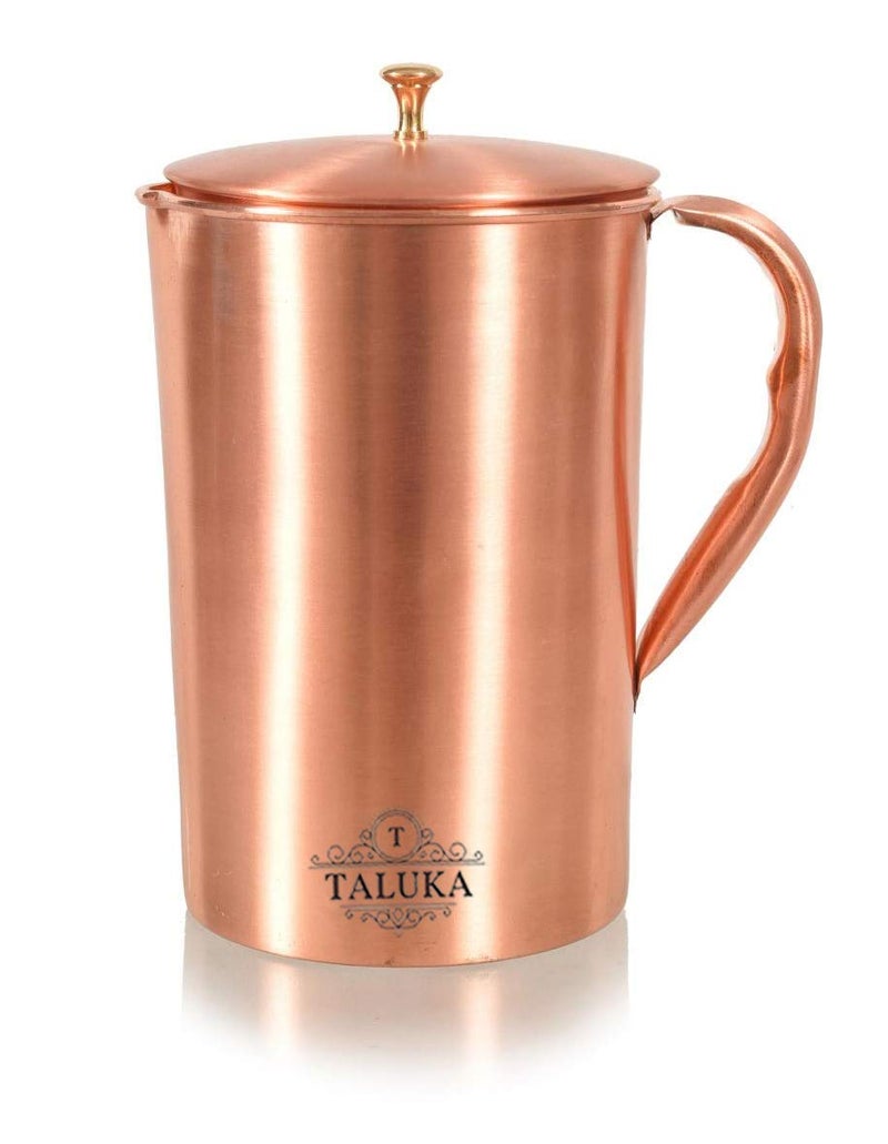 Taluka Copper Jug Pitcher with Brass Knob 1500 ML Serving Storage Water Good Health Benefits - Image 1