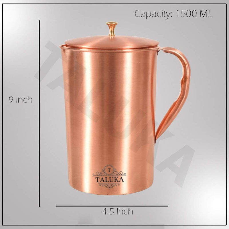 Taluka Copper Jug Pitcher with Brass Knob 1500 ML Serving Storage Water Good Health Benefits - Image 4