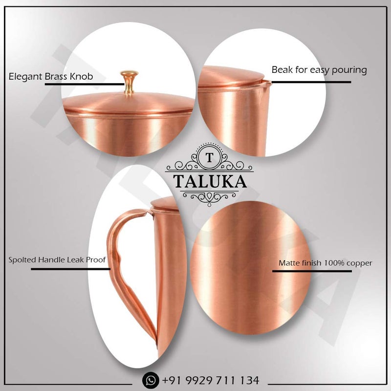 Taluka Copper Jug Pitcher with Brass Knob 1500 ML Serving Storage Water Good Health Benefits - Image 5