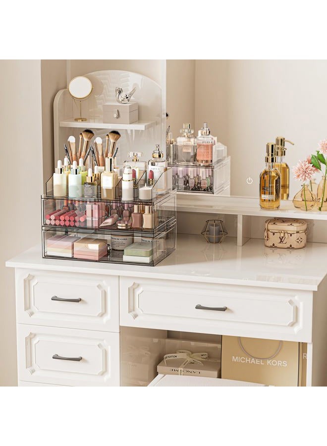 Aurblozen 3 Tier Clear Stackable Makeup Organizer with Drawer, 12''W Acrylic Storage Drawers, Cosmetic Display Case for Vanity Bathroom Countertop, Beauty Holder for Lipstick Brush Skincare Perfume - Image 2