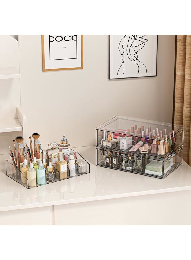 Aurblozen 3 Tier Clear Stackable Makeup Organizer with Drawer, 12''W Acrylic Storage Drawers, Cosmetic Display Case for Vanity Bathroom Countertop, Beauty Holder for Lipstick Brush Skincare Perfume - Image 5