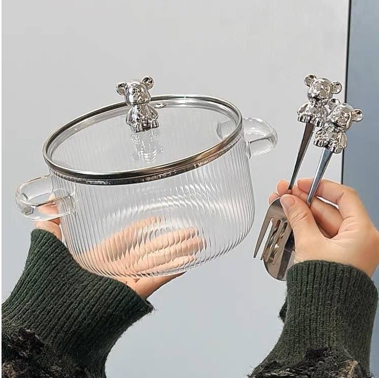 Generic Glass Cooking Pot with Bear Lid, 1.8L Capacity, Heat-Resistant, Transparent .em - Image 1