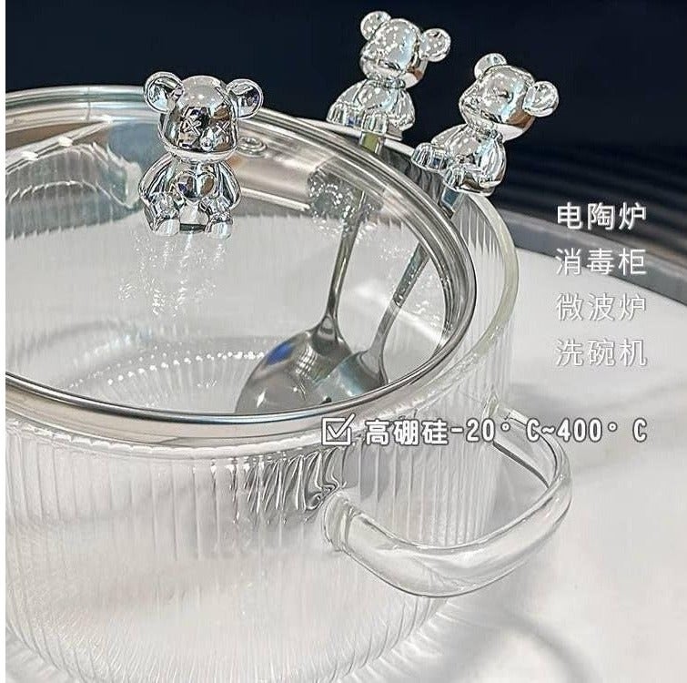 Generic Glass Cooking Pot with Bear Lid, 1.8L Capacity, Heat-Resistant, Transparent .em - Image 2