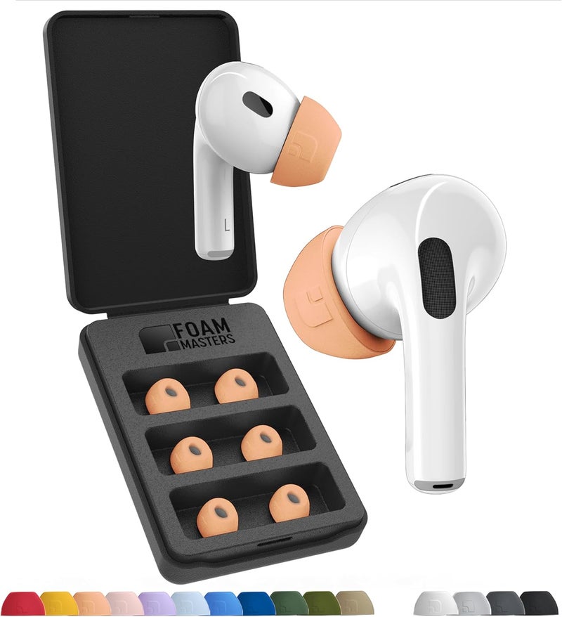 AutoLine Pro Foam Masters Memory Foam Ear Tips for AirPods 1st & 2nd Gen | 3 Pairs | New Version 4.0 - | Comfortable | Secure | Better Noise Cancellation | Replacement Buds (Peach - Large) - Image 1