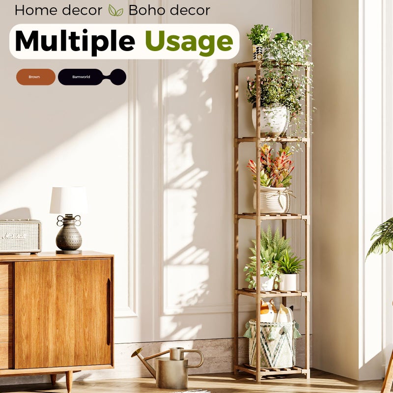 Bamworld Corner Plant Stand Indoor Tall Plant Shelf 5-tier Wood Plant Holder for Multiple Plants Flower Stands Plants Rack Living Room Garden Patio Lawn Window - Image 3