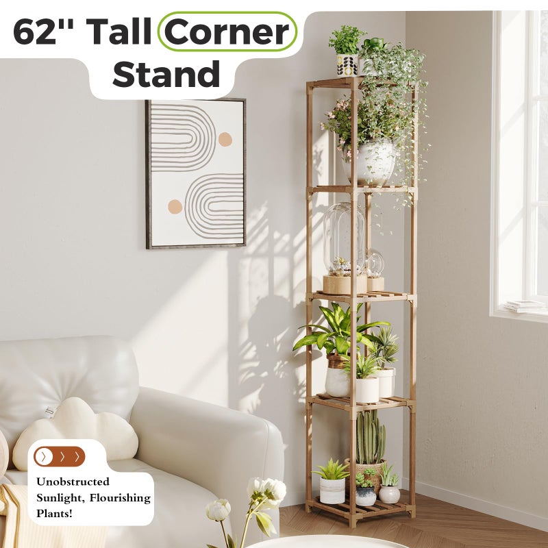 Bamworld Corner Plant Stand Indoor Tall Plant Shelf 5-tier Wood Plant Holder for Multiple Plants Flower Stands Plants Rack Living Room Garden Patio Lawn Window - Image 2