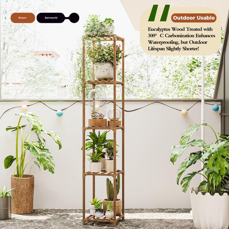 Bamworld Corner Plant Stand Indoor Tall Plant Shelf 5-tier Wood Plant Holder for Multiple Plants Flower Stands Plants Rack Living Room Garden Patio Lawn Window - Image 4
