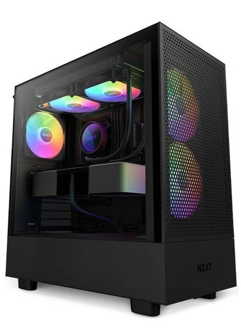 NZXT H5 Flow RGB All Black, Mid Tower ATX Case, Up to 240mm Radiator Support, Tempered Glass Front Panel, Built-in RGB, Spacious Cable Management, Black | CC-H51FB-R1