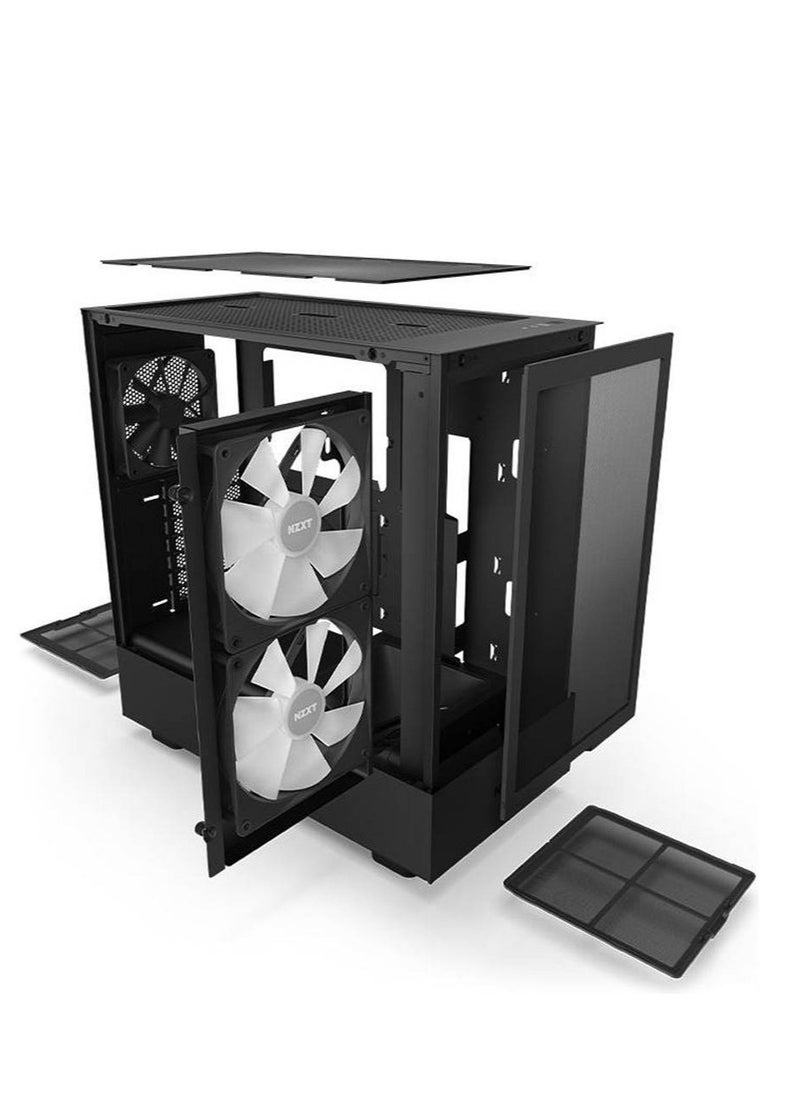 NZXT H5 Flow RGB All Black, Mid Tower ATX Case, Up to 240mm Radiator Support, Tempered Glass Front Panel, Built-in RGB, Spacious Cable Management, Black | CC-H51FB-R1