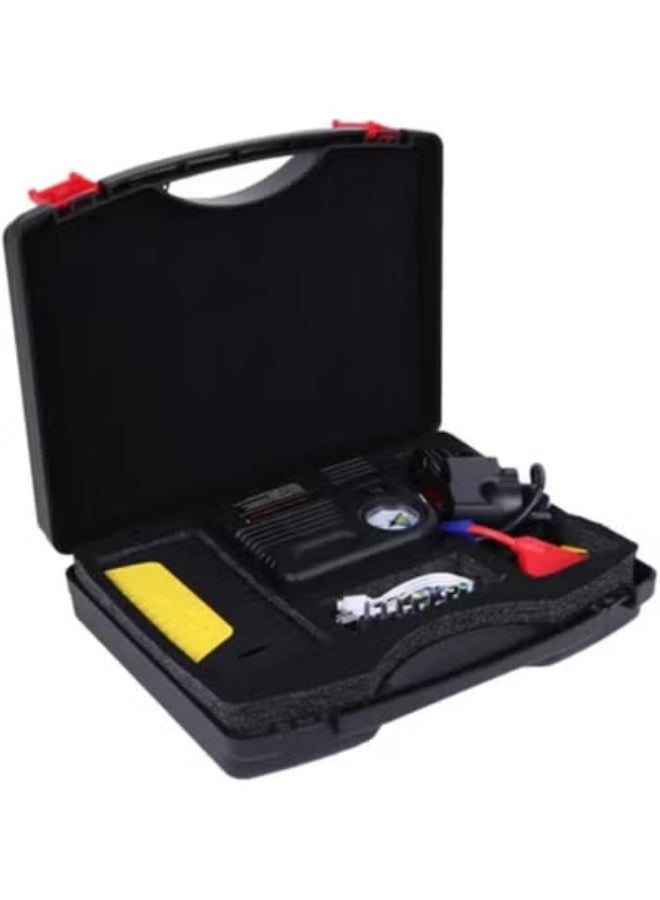 كمبروسر هواء وجهاز طوارئ شامل للسيارة – خامات أصلية وعالية الجودة – تشغيل سريع، شاحن بطارية 12 فولت، باور بانك وكابلات توصيل – عملي للاستخدام اليومي والسفر - Image 1