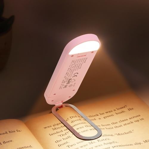 Akomid USB Rechargeable Book Light for Reading in Bed, 8 LEDs Bookmark Style Clip on, Eye-Cared Amber Light Mode for Kids, Blue Light Blocking, Stepless Dimming, Pink - Image 2