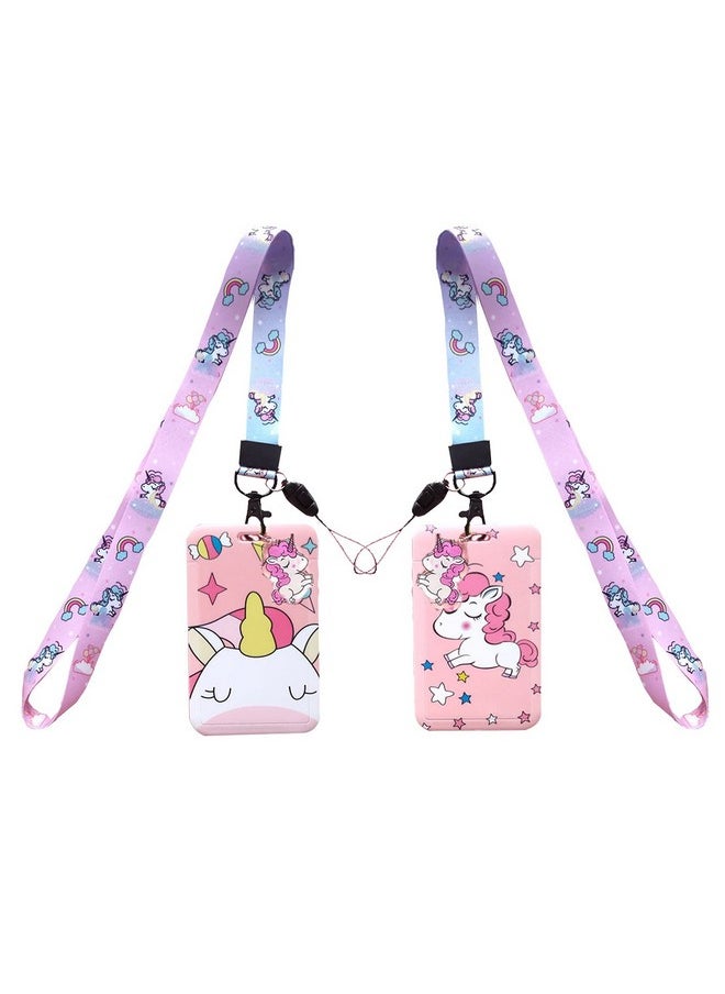 CheeseandU 2Pcs Pony Lanyard Id Badge Holder Case Pc Credit Card Case With 1 Pony Pendant Keychain And Detachable Neck Strap For Id Driver Licence & Women Teen Kids Girls School Office  - Image 1