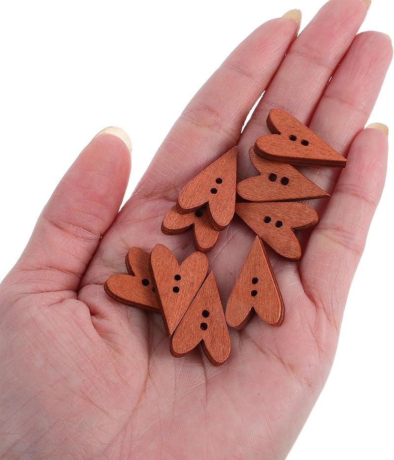 ABOOFAN 100pcs Vintage Heart Shaped Wooden Buttons 2 Holes for Sewing Crafts and Scrapbooking DIY Accessories - Image 4